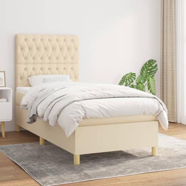 vidaXL Boxspringbett mit Matratze Creme 100x200 cm Stoff 3142558