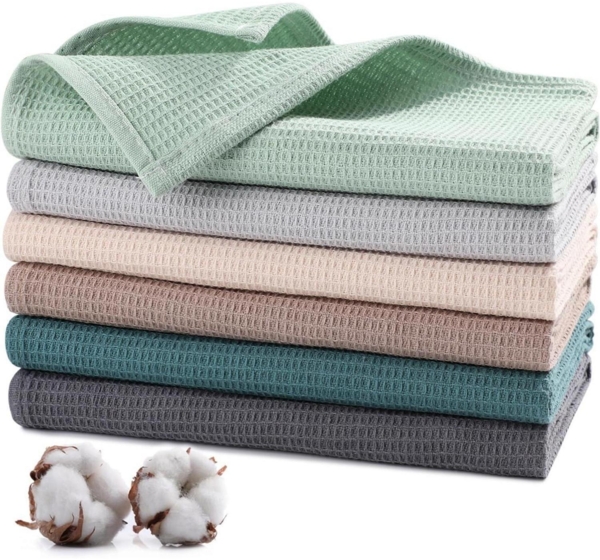 6er Set Jogoico Geschirrtücher 100% Baumwolle Saugfähig Waffeltücher 65x45 cm