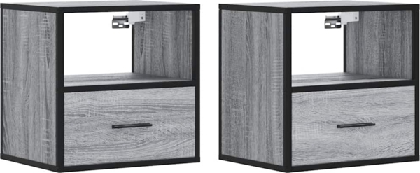 vidaXL Wand-Nachttische 2 Stk. Grau Sonoma 40x31x39,5 cm 848741