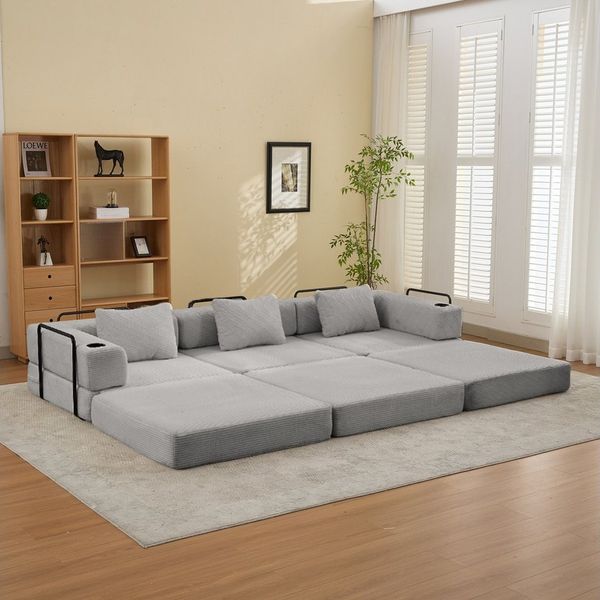 Vankel Sofa Sofas Wohnzimmer, Schlafsofa aus Cord weich & platzsparend, Modulares Sofa mit Bettfunktion, weich & flexibel