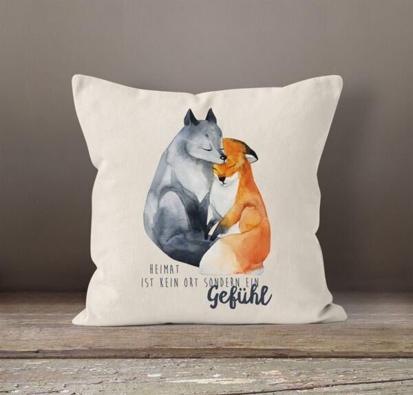 MoonWorks Dekokissen Kissen-Bezug Heimat ist kein Ort sondern ein Gefühl Fuchs Liebe Spruch Geschenk Kissenhülle Dekokissen Baumwolle MoonWorks®