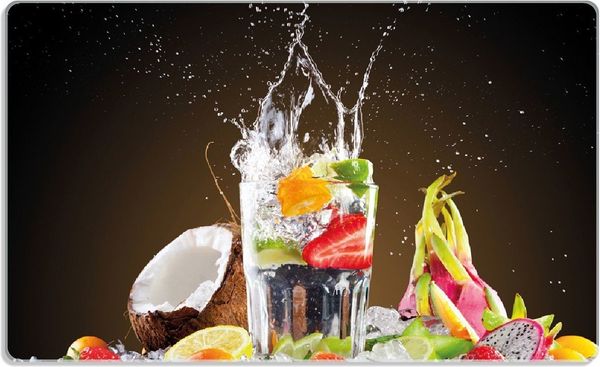 Wallario Frühstücksbrett Tropische Früchte in einem erfrischenden Drink, ESG-Sicherheitsglas, (inkl. rutschfester Gummifüße 4mm, 1-St), 14x23cm