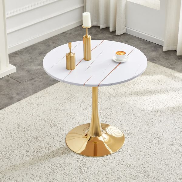ca80 cm,Runder Esstisch im Tulpen-Design, Moderner Beistelltisch mit Metallfuß, ca80 cm Durchmesser, Nur Tisch (ohne Stühle), Ideal für Küche & Wohnzimmer, Weiß