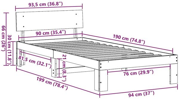 vidaXL Bettrahmen Wachsbraun 90 x 190 cm Massives Kiefernholz 872676 Bild 10