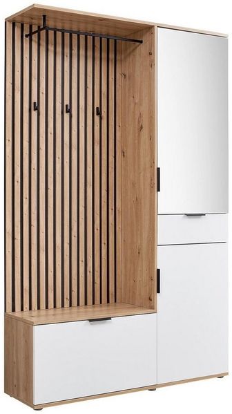 Bega Consult Garderoben-Set MONACO, 3-teilig, Artisan Eiche Dekor, Weiß matt, B 122 x H 195 x T 35 cm