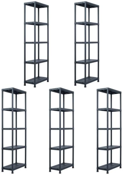 vidaXL Lagerregale 5 Stk. Schwarz 125 kg 60 x 30 x 180 cm Kunststoff 276258