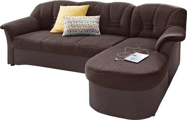 DOMO collection Ecksofa Elva, zeitloses Design, elegante Rückensteppung, Breite 233cm L-Form, wahlweise mit Bettfunktion und Federkern
