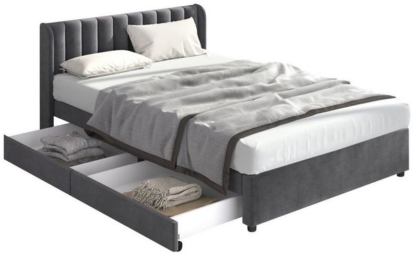 REDOM Polsterbett Doppelbett Stauraumbett Bett mit Lattenrost ohne Matratze (180 x 200 cm), Schlichter und stilvoller Samt-Look