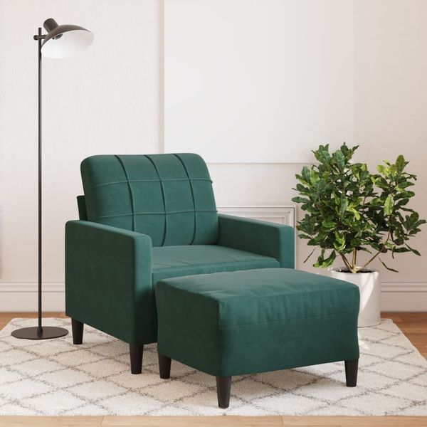 vidaXL Sessel mit Hocker Dunkelgrün 60 cm Samt 3278259