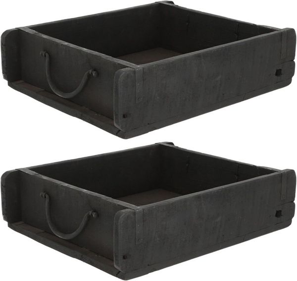 Novaliv Aufbewahrungsbox 30813-2x (2 St), Novaliv 2x Holzkiste Vintage Schwarz 30 x 25 x 8 cm Alte Ziegelform Ho