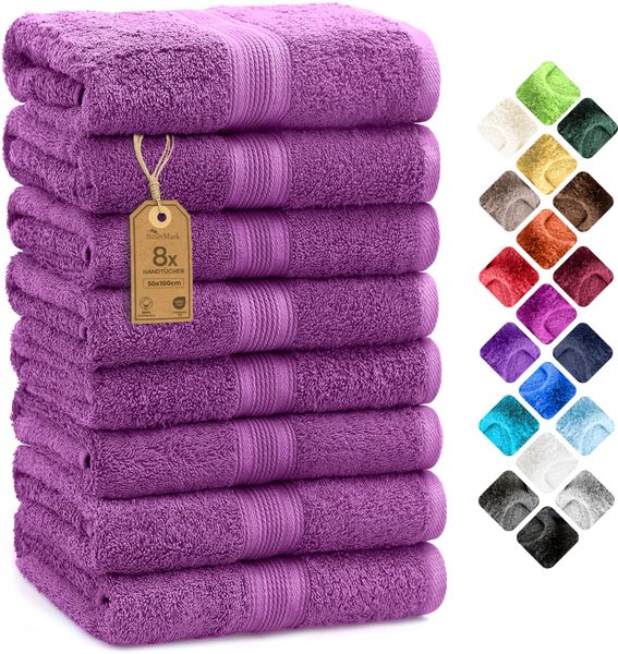 NatureMark 8 Handtücher Set - 100% Baumwolle - Saugfähige und langlebige Handtücher, Größe 50×100 cm, Lila