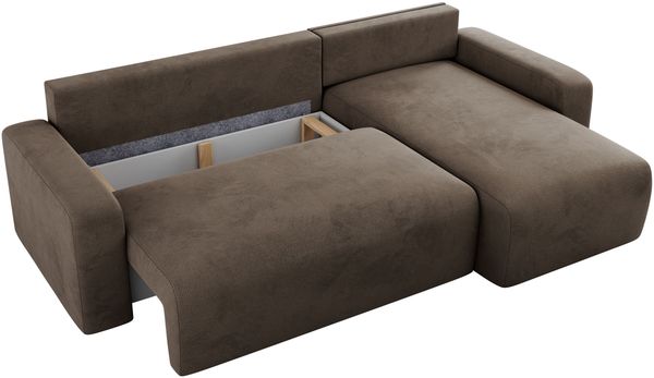 Ecksofa L-form, mit Schlaffunktion und Bettkasten - ARGOS, Braun, Velours Bild 5