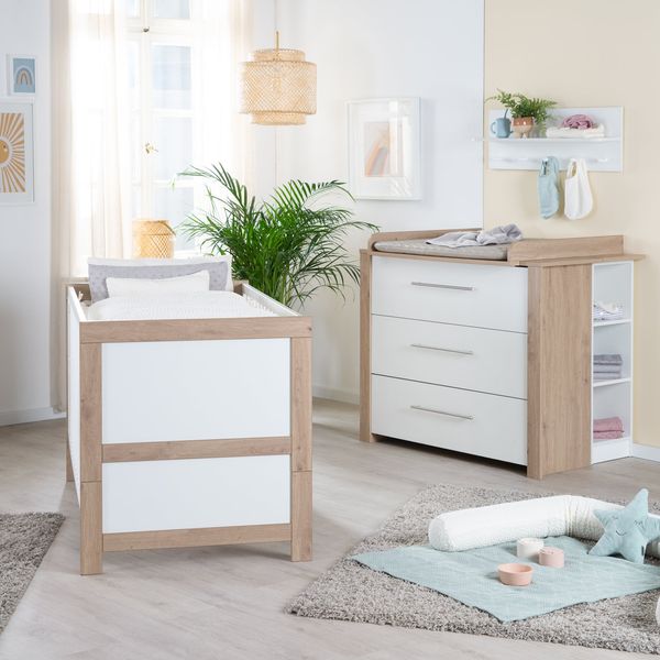 roba Kinderzimmerset 'Malo' - 2-teilig - inkl. Kinderbett 70 x 140 cm & Wickelkommode - Weiß / Natur