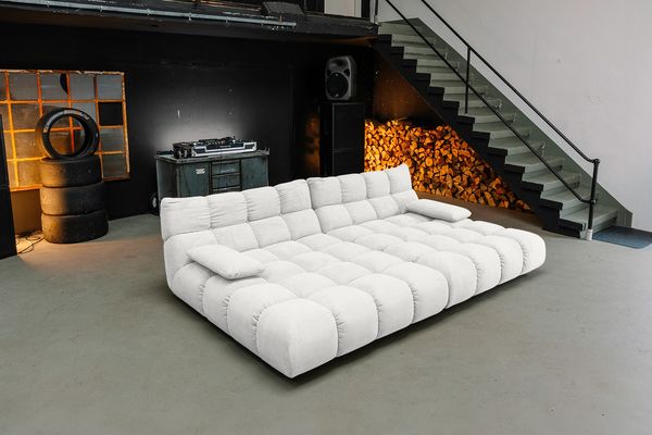 KAWOLA Big Sofa VIVIEN Feincord weiß 85 x 178 x 296 cm