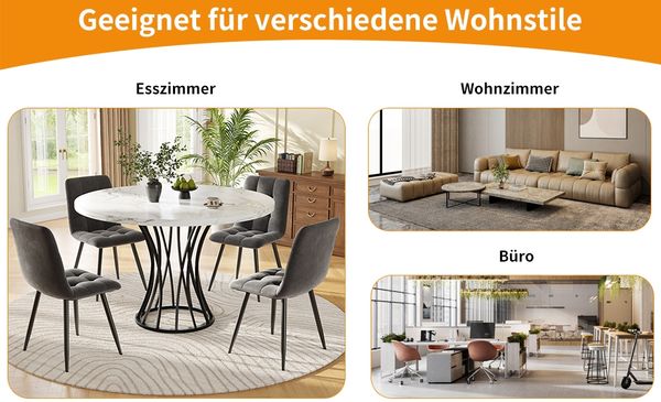 Esstisch B 80 x T 80 x H 76 cm, MDF-Tischplatte in Marmoroptik, schwarze Metallbeine,Weiß und Schwarz Bild 10