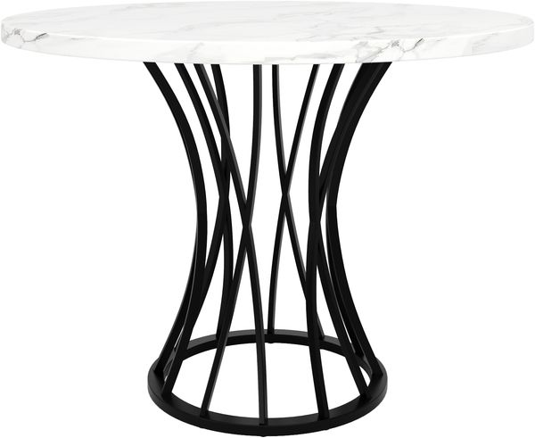 Esstisch B 80 x T 80 x H 76 cm, MDF-Tischplatte in Marmoroptik, schwarze Metallbeine,Weiß und Schwarz Bild 4