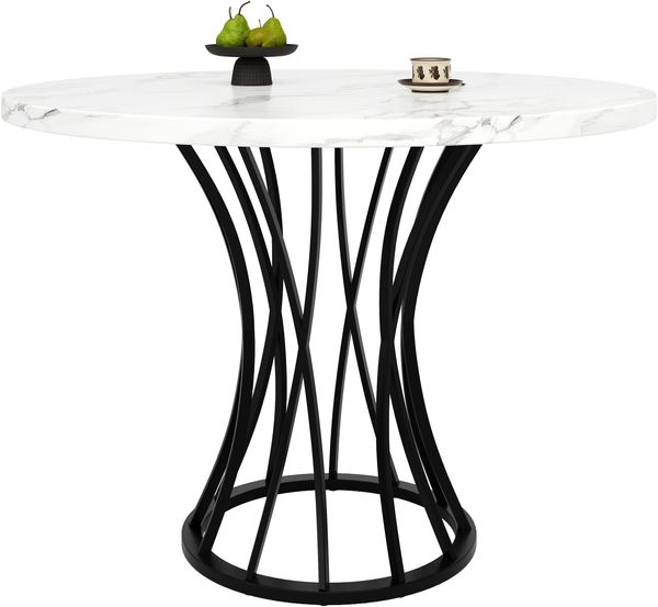 Esstisch B 80 x T 80 x H 76 cm, MDF-Tischplatte in Marmoroptik, schwarze Metallbeine,Weiß und Schwarz Bild 6