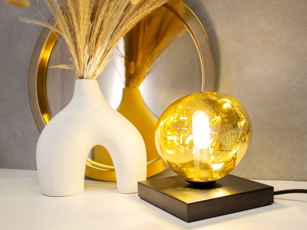 Kleine Tischleuchte CANOPUS ausgefallene Glaskugel Gelbgold H 17,5cm