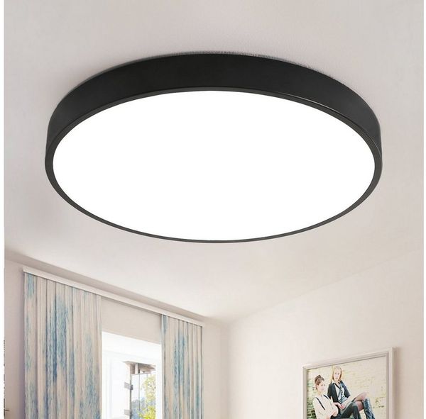 style home LED Deckenleuchte Runde Deckenlampe aus Metall, LED fest integriert, Leuchte für Wohnzimmer Schlafzimmer Küche Büro, 50 x 50 x 4 cm, Schwarz