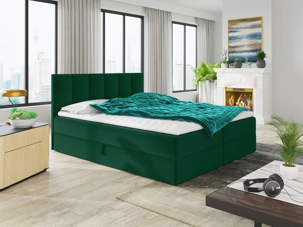 Boxspringbett Star mit Topper, Bonell-Matratze und 2 Bettkästen, Doppelbett, Polsterbett, Bett (Dunkelgrün (Kronos 19), 140 x 200 cm)