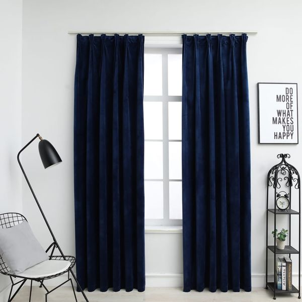 vidaXL Verdunkelungsvorhänge Haken 2 Stk. Samt Dunkelblau 140x225cm 134533