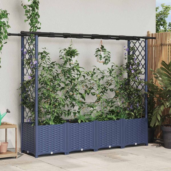 vidaXL Hochbeet mit Rankgitter und Dach Grau 203 x 40 x 136 cm PP 42032568