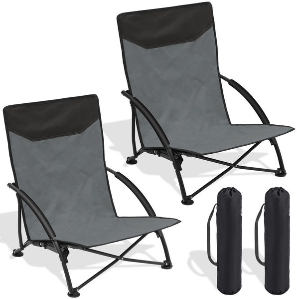 Sekey 2er Set Strandstuhl Faltbar Campingstuhl Klappbar Klappstuhl mit Niedrigen Stuhlbeinen, bis 140 kg, Grau