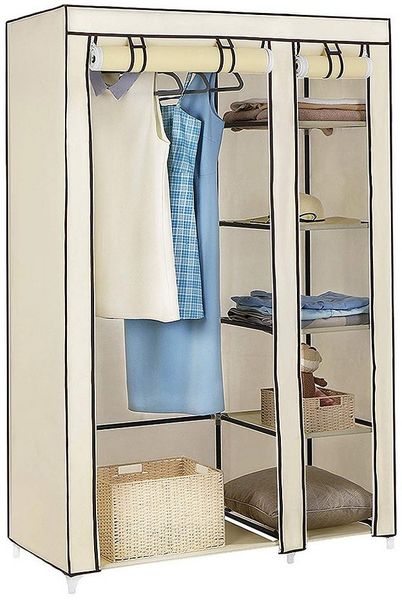 JEOBEST Stoffschrank Kleiderschrank, Stoffschrank, faltbare Garderobe mit Kleiderstangen mit Kleiderstange, Reißverschluss & Ablagen