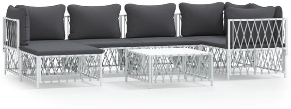 vidaXL 7-tlg. Garten-Lounge-Set mit Kissen Weiß Stahl 3186894