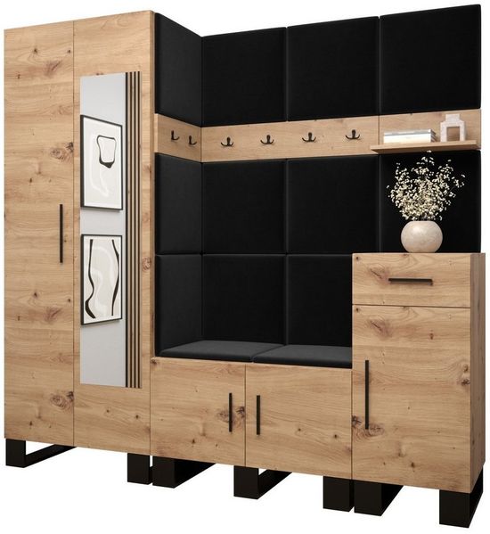 ABIKS MÖBEL Garderoben-Set ARTIN Set 13 Garderobe mit gepolsterten Paneelen, Industriell Design