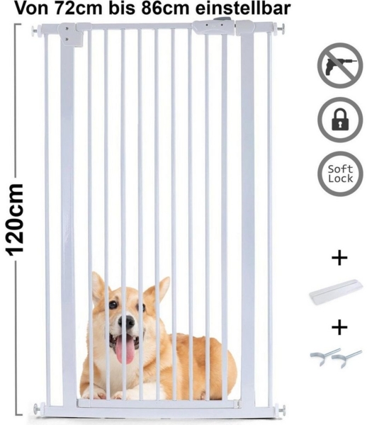 Absperrgitter Treppenschutzgitter Metall + Rampe + Y Halter 72 -86cm 120cm hoch