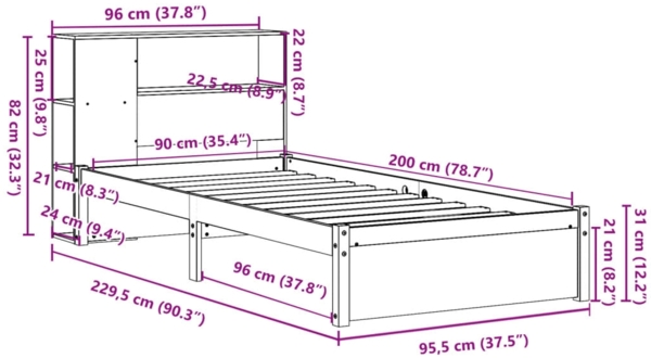vidaXL Massivholzbett mit Regal ohne Matratze 90x200 cm Kiefernholz 3322373 Bild 10