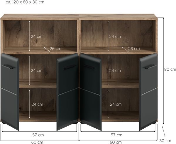 Badkombination (B/H/T: 120x80x30 cm) in schwarz matt und Nox Oak Nachbildung Bild 4