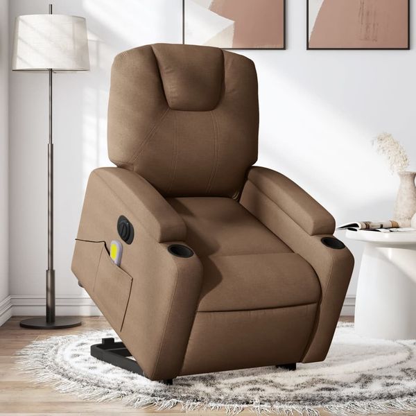 vidaXL Elektrischer Massagesessel mit Aufstehhilfe Braun Stoff 3204408