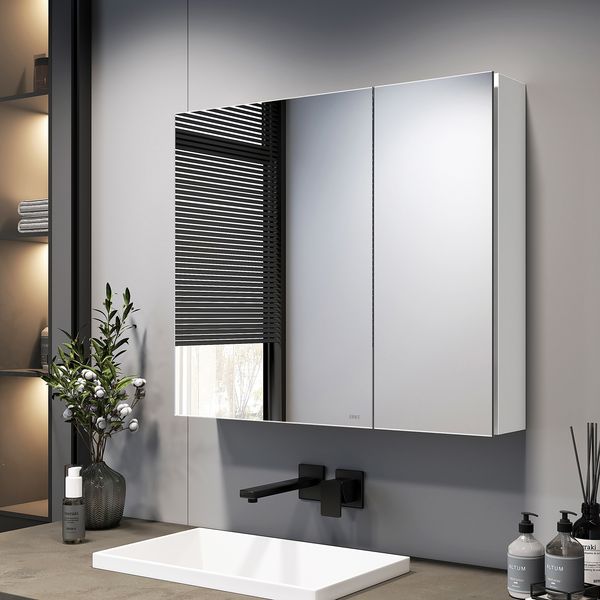 EMKE Spiegelschränke 75x65cm Spiegelschrank Badschrank mit Doppelseitiger Spiegel (Weiß)