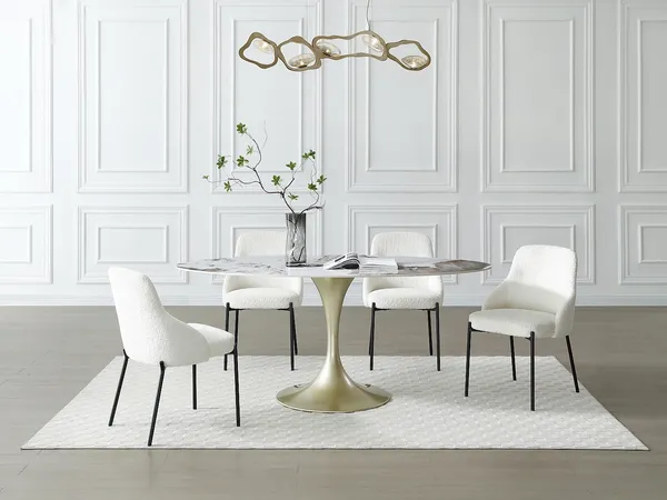 Vente-unique - ELVA Esstisch Keramik WeißGold - B 90 cm x H 78 cm x L 180 cm