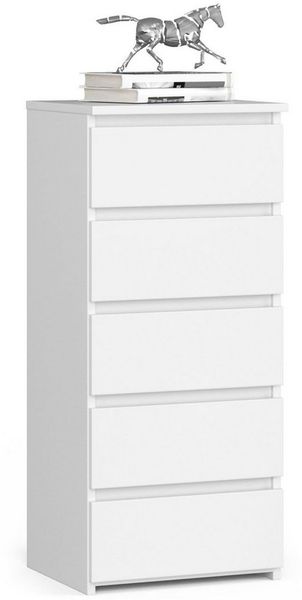Milord FURNITURE Kommode mit 5 Schubladen 40 cm breit Holz Schrank B40xH92xT35 cm (Highboard Anrichte Schlafzimmer Wohnzimmer Flur Büro Organizer)