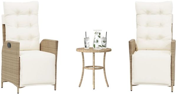 vidaXL 3-tlg. Bistro-Set mit Kissen Beige Poly Rattan 365300