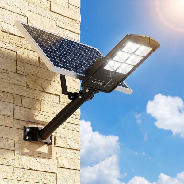 oyajia LED Solarleuchte 200W Solarlampen für Außen mit Fernbedienung, 6500K, Straßenlaterne, Solarlampen für außen + wetterfest, LED fest integriert, Kaltweiß, Wand- & Mastmontage, Daemmerungssensor IP66 für Garten, Hof, Parkplatz