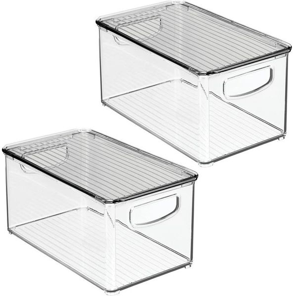 Aufbewahrungsbox Stapelbar 2er Set mit Deckel mDesign transparent rauchgrau