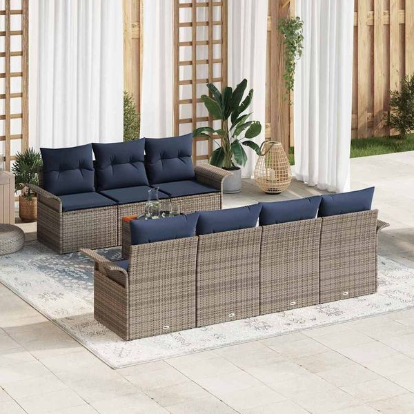 vidaXL Gartensofa-set 8 pcs Grau und Marineblau Poly-Rattan 3355959
