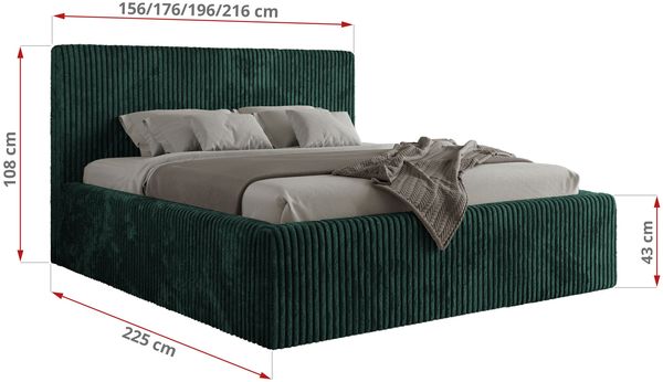MKS Möbel 'Tiliano Classic' Polsterbett mit Stauraum, Cordstoff, Dunkelgrün, 160x200 cm, Foam | H2 - weich Bild 4