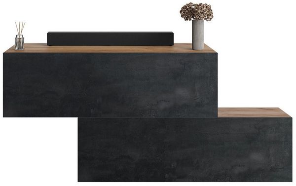 Planetmöbel Garderoben-Set Flur Möbel Garderobe, (Kompaktgarderobe mit Klappe als Stauraum, Hängeschränke 2 x 100 cm Gold Eiche / Schwarz Charcoal), Wandgarderobe (ohne Spiegel)