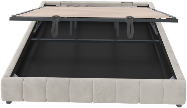 Polsterbett, Samt mit LED-Lichtleiste & Stauraum, 180x200 cm, Beige, ohne Matratze Bild 9