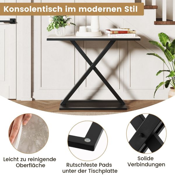 Konsolentisch mit Kunstmarmorplatte Couchtisch mit Metallrahmen Sofatisch 100 x 40 x 77,5 cm