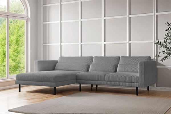 Ecksofa Designersofa AGADA in Stoff Poso Grau Ottomane Links