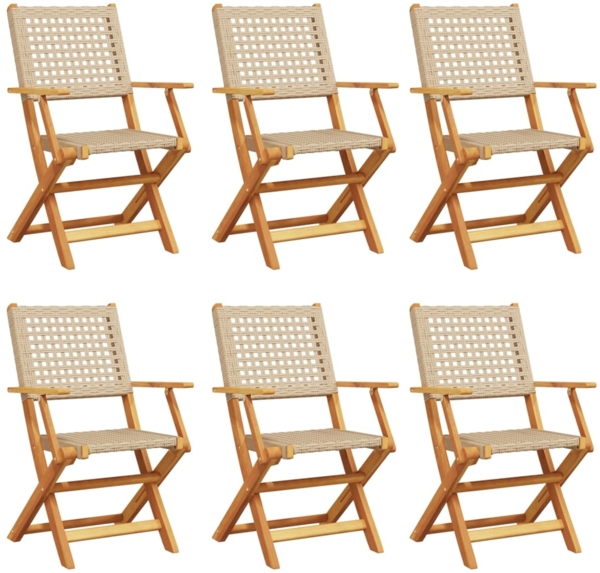 vidaXL Gartenstühle 6 Stk. Klappbar Beige Poly Rattan & Massivholz 3214563