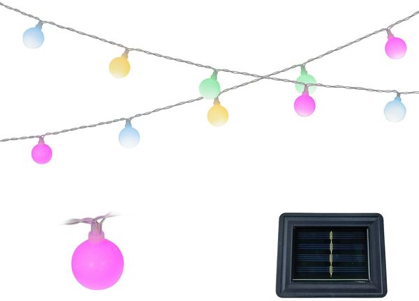 Lumineo LED-Girlande, Solar LED Lichterkette mit Kugeln 2,9m Kunststoff Bunt