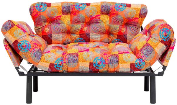 Dmora 2-Sitzer SchlafsofaGuchol, Verwandelbares Sofa, Lineare Stoffstruktur, Schlafsessel mit Stauraum, 155x70 h80 cm, Bunt