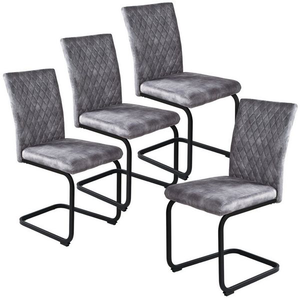 Jiexi Esszimmerstuhl Esszimmerstuhl Grau gepolstert mit Freischwinger Gestell 2er/4er/6er (Set), Schwingstuhl